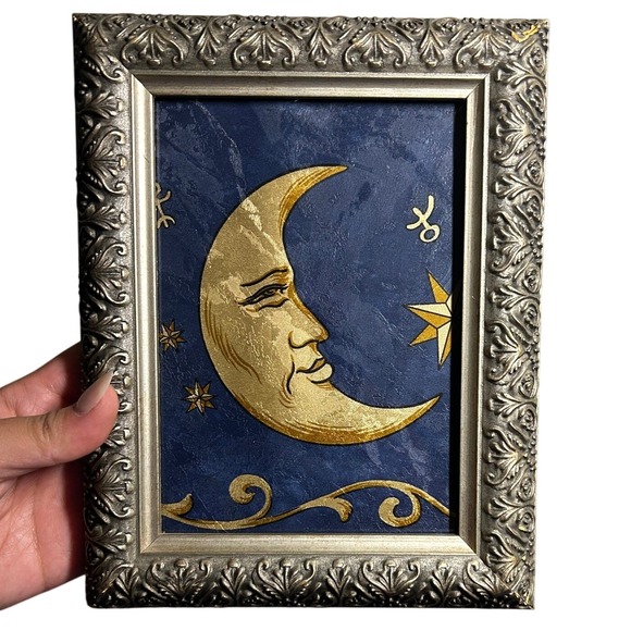 Other - Vintage Norwall Celestial Wallpaper Framed Art Small Blue Gold Man In The Moon